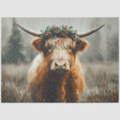 Highland Cow With Christmas Wreath Crown Tissuepapier (Voorkant)