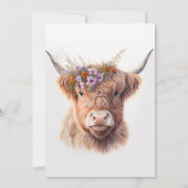 Highland Cow with Floral Crown Watercolor Illustra Kaart (Achterkant)