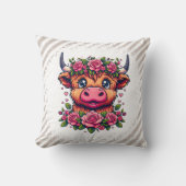 Highland Cow with Rose Crown Kussen (Voorkant)
