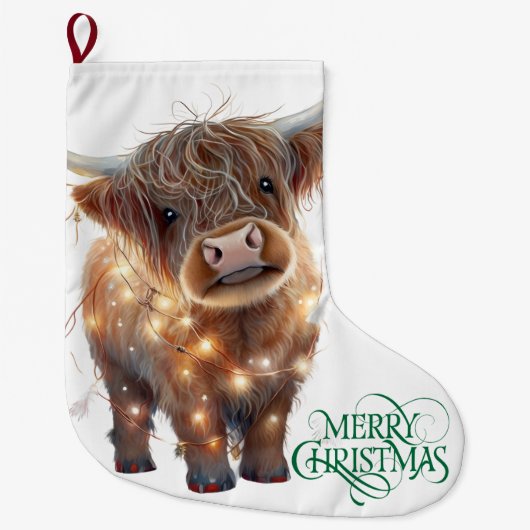 highland cow xmas Christmas Stocking Grote Kerstsok (Voorkant)
