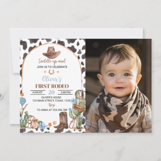 Highland Cowboy 1e verjaardag uitnodiging (Voorkant)