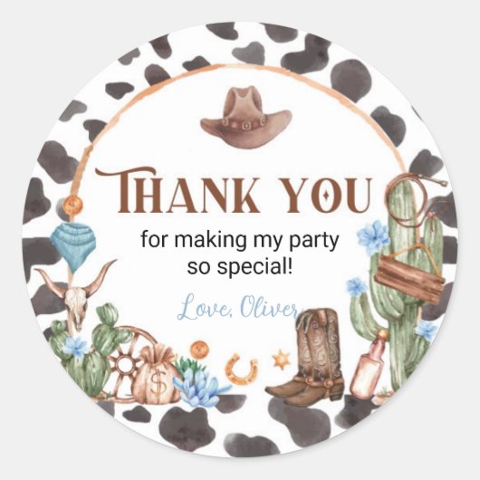 Highland Cowboy Labels Verjaardag Stickers (Voorkant)