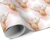 Highland Cows Pink Florals Baby Shower Birthday Cadeaupapier (Rol Hoek)