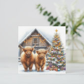 Highland cows, tree and a barn Christmas card Kaart (Staand voorkant)