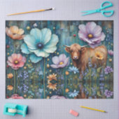 Highland heifer Floral Colorful Cosmos Tapestry Tissuepapier (Craft)