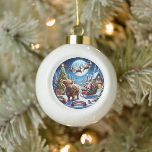 Highland Holiday Delivery Kerstman's Koe Kerst Keramische Bal Ornament (Boom)