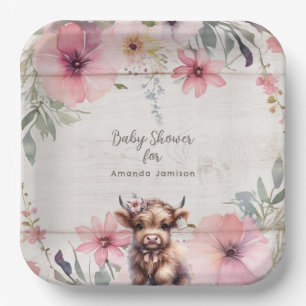 Highland Holy Koe Bloemen Schattige Baby Girl Show Papieren Bordje