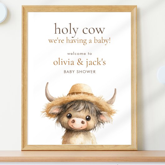 Highland Holy Koe Welkom bij Baby shower Poster