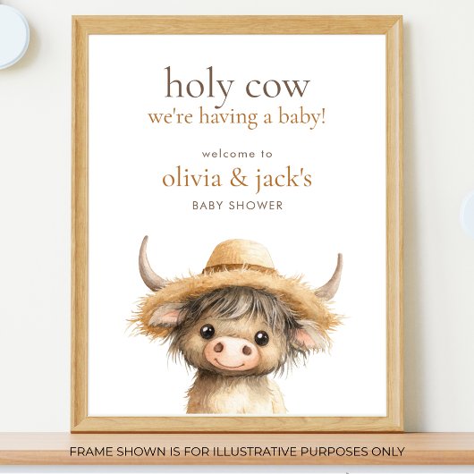 Highland Holy Koe Welkom bij Baby shower Poster