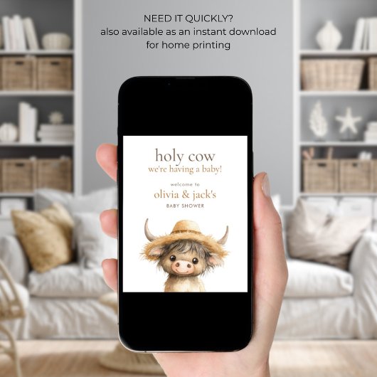 Highland Holy Koe Welkom bij Baby shower Poster