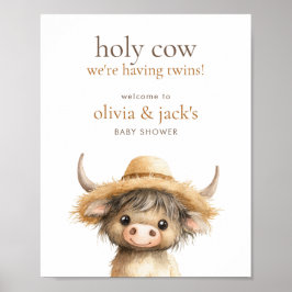 Highland Holy Koe Welkom bij Twins Baby shower Poster
