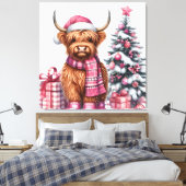 Highland in het roze canvas afdruk (Insitu (Slaapkamer))
