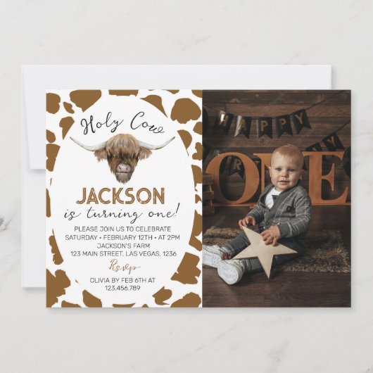 Highland Koe 1e verjaardagsuitnodiging Kaart (Voorkant)