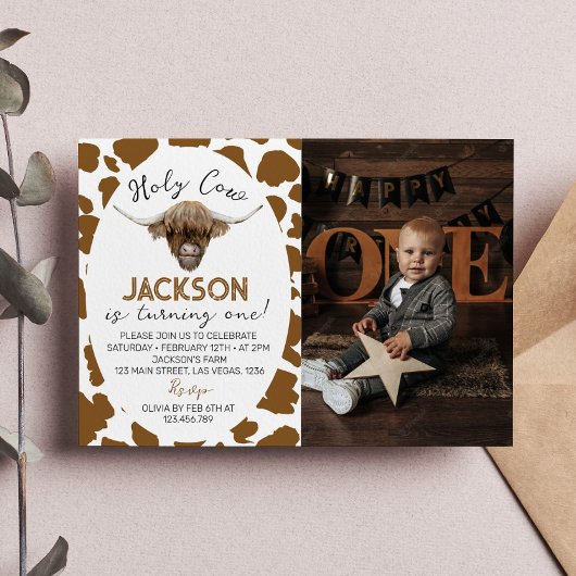 Highland Koe 1e verjaardagsuitnodiging Kaart