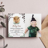 Highland Koe 1e verjaardagsuitnodiging Kaart