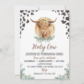 Highland Koe 1e verjaardagsuitnodiging Kaart (Voorkant)