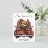 Highland Koe 2025 Kalender Rode Vrachtwagen Kerstm Feestdagenkaart (Staand voorkant)