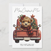 Highland Koe 2025 Kalender Rode Vrachtwagen Kerstm Feestdagenkaart (Voorkant)