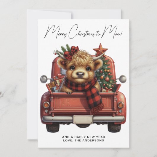 Highland Koe 2025 Kalender Rode Vrachtwagen Kerstm Feestdagenkaart (Voorkant)