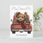 Highland Koe 2025 Kalender Rode Vrachtwagen Kerstm Feestdagenkaart (Staand voorkant)