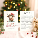 Highland Koe 2026 Kalender Vrolijk Kerstfeest Feestdagenkaart<br><div class="desc">Schattigee Highland Koe Naam 2026 Kalender Vrolijk Kerstfeest. Digitaal beschikbaar en geprint. Feestelijke schattigheid voor uw vakantiewensen, met dit leuke ontwerp met een lieve hoogland koe in zijn Santa hat. Vrolijk kerstfeest is in een set modern script en gemakkelijk personaliseren uw begroeting en naam eronder. Een mooie kalender voor 2026...</div>