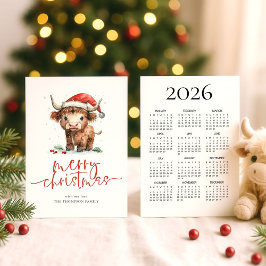 Highland Koe 2026 Kalender Vrolijk Kerstfeest Feestdagenkaart