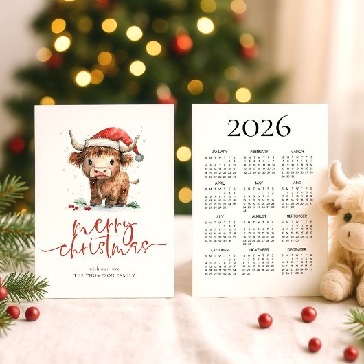 Highland Koe 2026 Kalender Vrolijk Kerstfeest Feestdagenkaart
