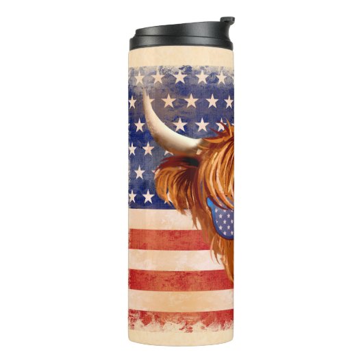 Highland Koe 4 juli 4 USA Independence Day Thermosbeker (Gedraaid links)