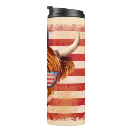 Highland Koe 4 juli 4 USA Independence Day Thermosbeker (Geroteerd rechts)