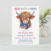 Highland Koe 4 juli Rood Wit Blauw Patriottisch Kaart (Staand voorkant)
