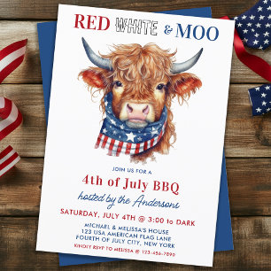 Highland Koe 4 juli Rood Wit Blauw Patriottisch Kaart