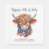Highland Koe 4 juli Rood Wit Blauw Patriottisch Servet (Voorkant)