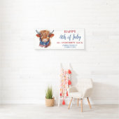 Highland Koe 4 juli Rood Wit Blauw Patriottisch Spandoek (Insitu)