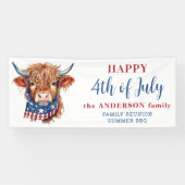 Highland Koe 4 juli Rood Wit Blauw Patriottisch Spandoek (Horizontaal)