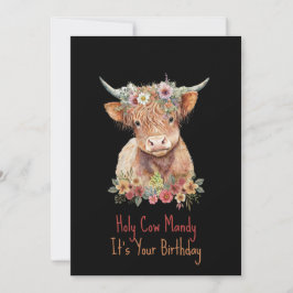 Highland Koe - Aangepaste Cute Floral Birthday Kaart