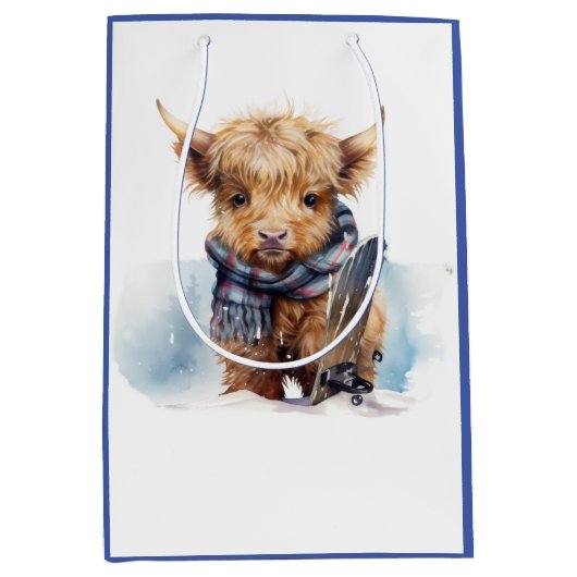 Highland Koe-abunga geschenktas - wit/blauw Medium Cadeauzakje (Voorkant)