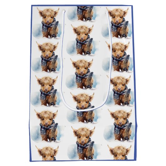 Highland Koe-abunga geschenktas - wit/blauw Medium Cadeauzakje (Achterkant)