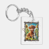 Highland Koe Acryl Sleutelhanger - Boerderij Charm (Voorkant Links)