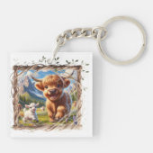 Highland Koe Acryl Sleutelhanger - Rustiek Boerder (Achterkant)