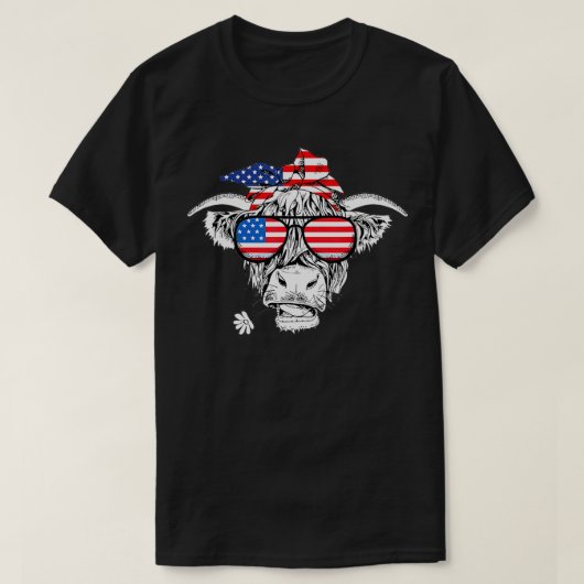 Highland Koe American Independence Day 4e juli T-shirt (Design voorkant)