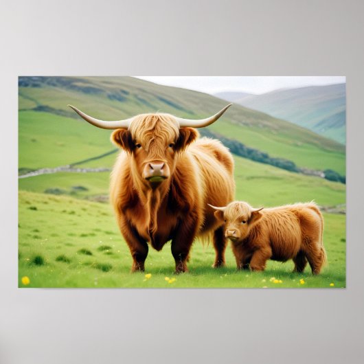 Highland Koe Animal Natuur Wildlife Affection Lief Poster (Voorkant)