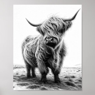 Highland koe Art Print, Highland koe Wanddecoratie Poster
