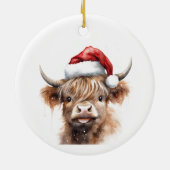 Highland Koe Baby met Santa Hat Christmas Keramisch Ornament (Achterkant)