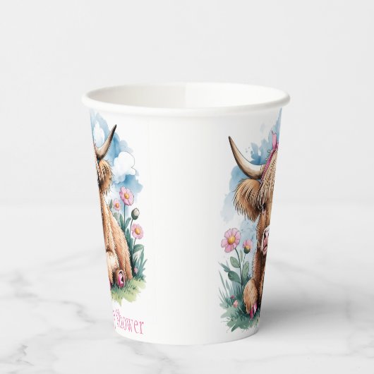 Highland Koe Baby shower Bliss Papieren Bekers (Links)