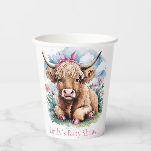 Highland Koe Baby shower Bliss Papieren Bekers (Voorkant)