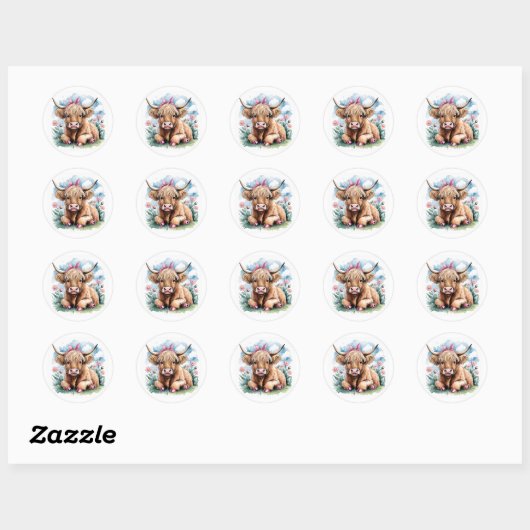Highland Koe Baby shower Bliss Ronde Sticker (Vel)