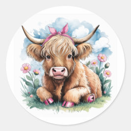 Highland Koe Baby shower Bliss Ronde Sticker