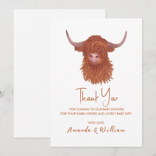 Highland Koe Baby shower Hartelijk dank Bedankkaart (Voorkant / Achterkant)