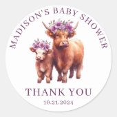 Highland Koe Baby shower Hartelijk dank Ronde Sticker (Voorkant)