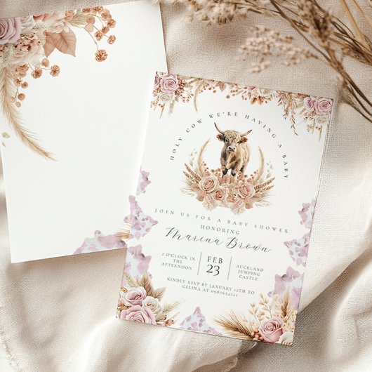 Highland Koe baby shower, Heilige Koe wij hebben b Kaart